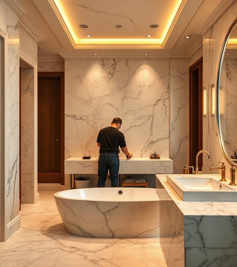 MeloArts craftsmen installing luxury bathroom