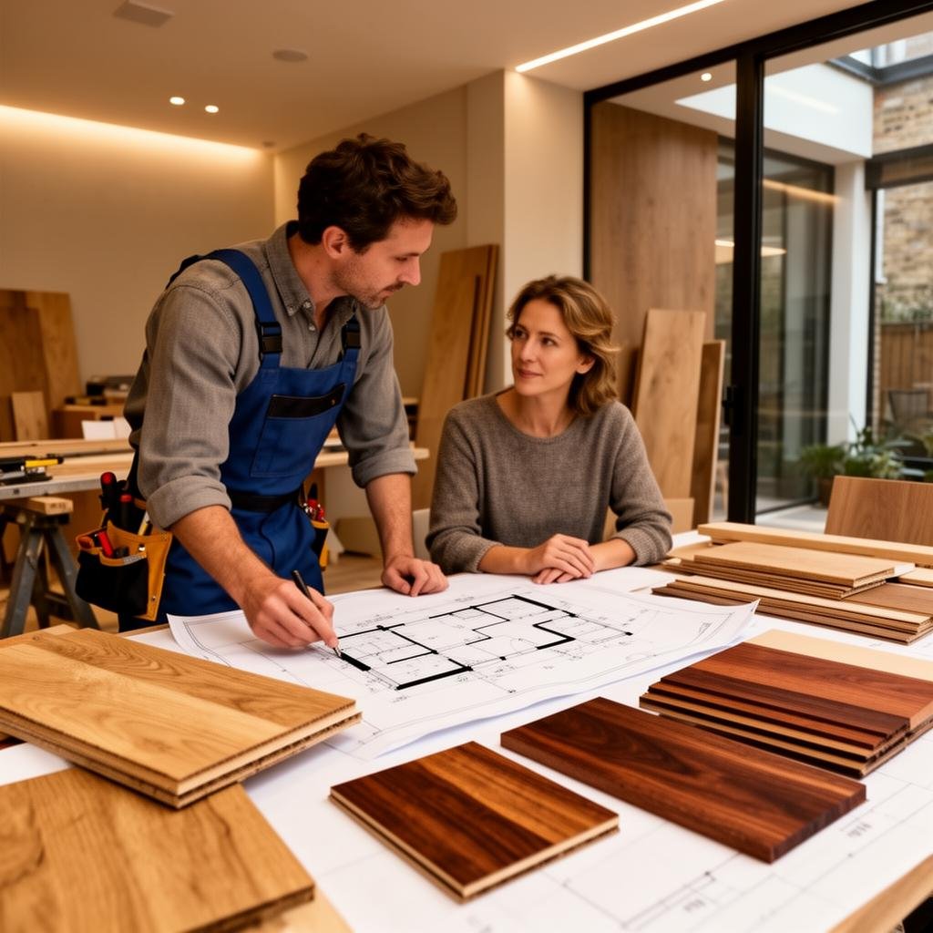 MeloArts carpentry consultation with wood samples